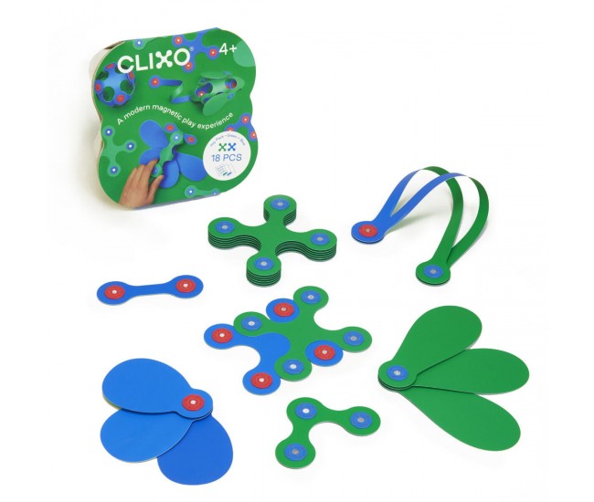 Clixo® joc magnetic de construit - Itsy Albastru & Verde (18 piese)