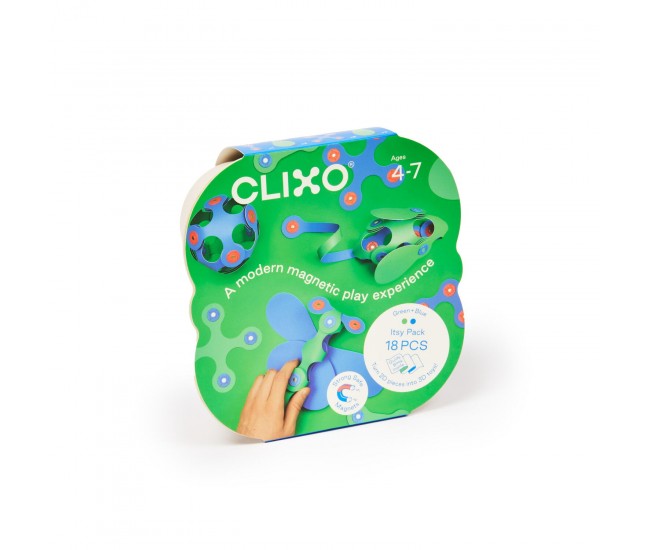 Clixo® joc magnetic de construit - Itsy Albastru & Verde (18 piese)