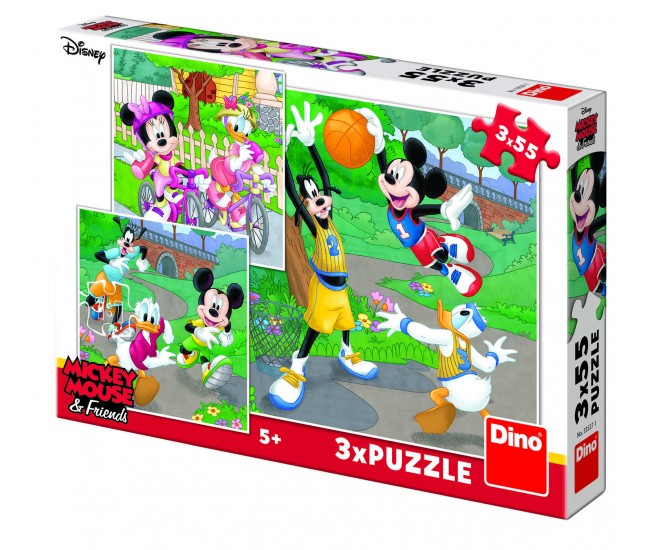 Puzzle 3 in 1 - Mickey si Minnie sportivii (3 x 55 piese)