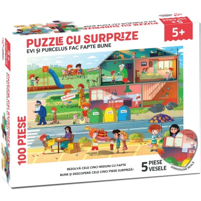 Puzzle cu surprize - Evi si Purcelus fac fapte bune (100 piese)