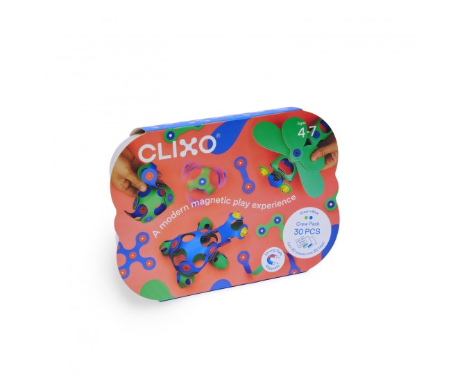 Clixo® joc magnetic de construit - Crew Albastru & Verde (30 piese)