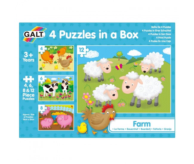 Set 4 puzzle-uri Animale de la ferma (4, 6, 8, 12 piese)