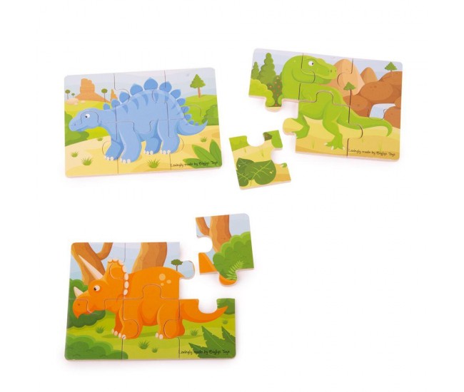 Set 3 puzzle din lemn - Dinozauri