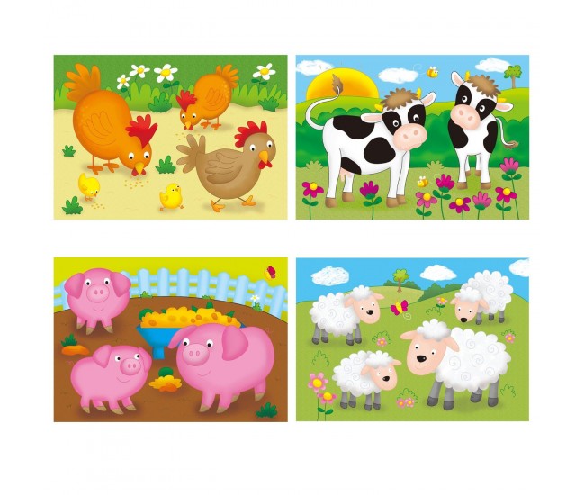 Set 4 puzzle-uri Animale de la ferma (4, 6, 8, 12 piese)