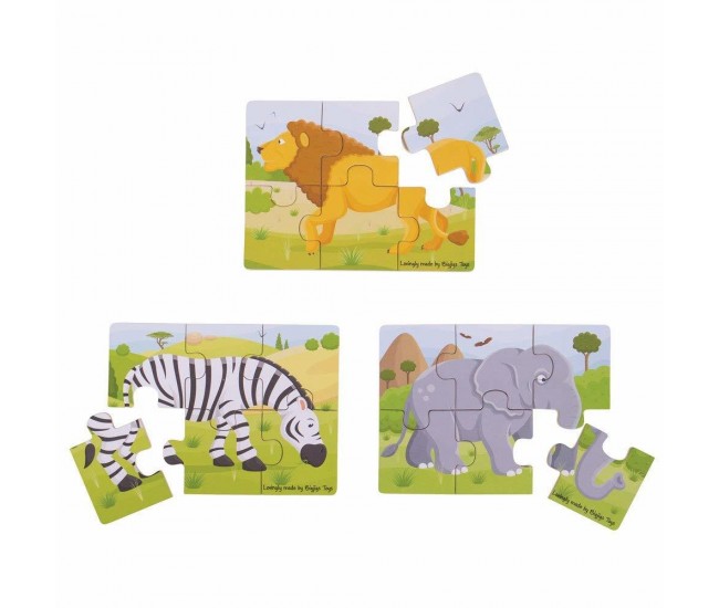 Set 3 puzzle din lemn - Jungla Vesela