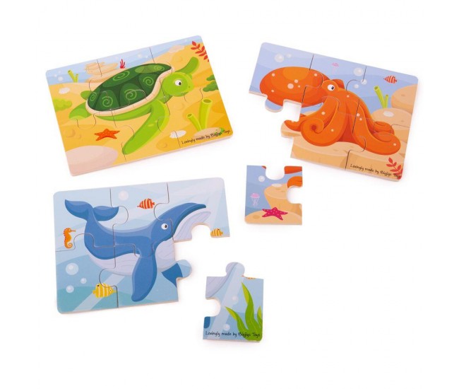 Set 3 puzzle din lemn - Lumea acvatica