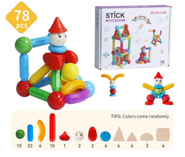 Set de constructie magnetic - STICK (78 piese)