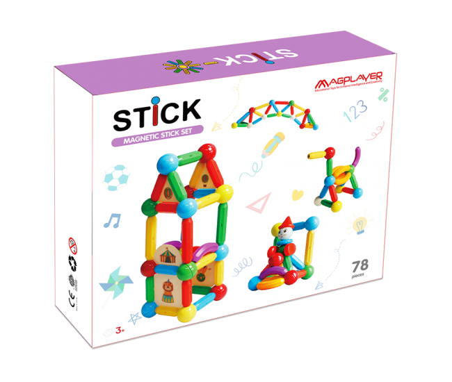 Set de constructie magnetic - STICK (78 piese)