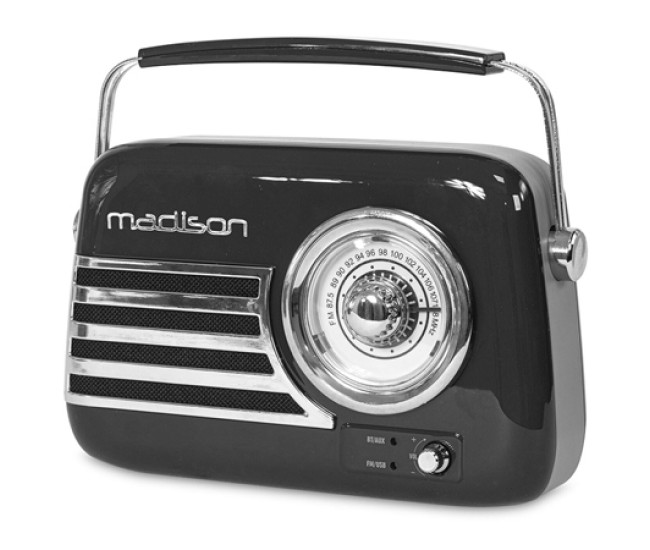 Radio fm portabil nostalgia 15w cu functie bluetooth/aux - negru