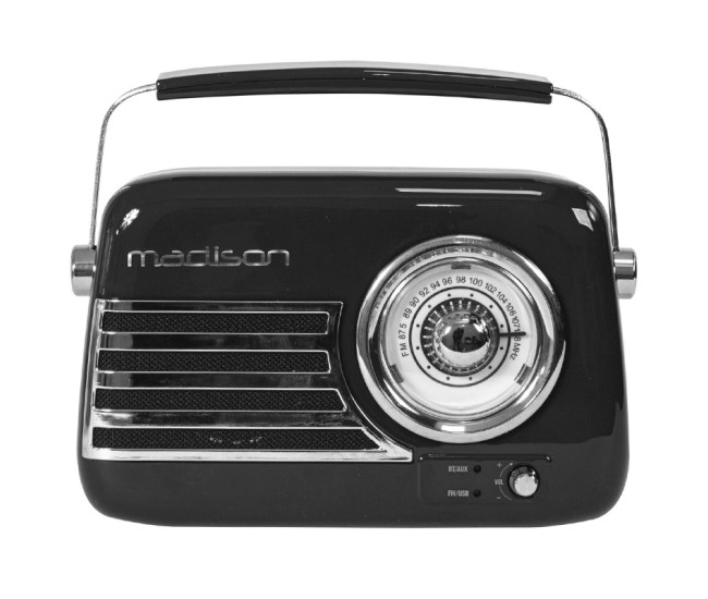 Radio fm portabil nostalgia 15w cu functie bluetooth/aux - negru