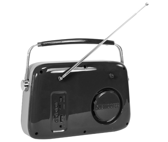 Radio fm portabil nostalgia 15w cu functie bluetooth/aux - negru