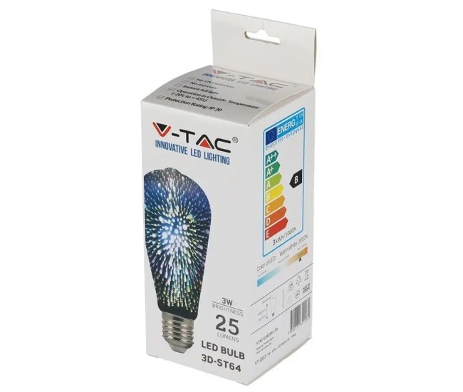 Bec led st64 e27 3w cu filament 3000k alb cald model 3d