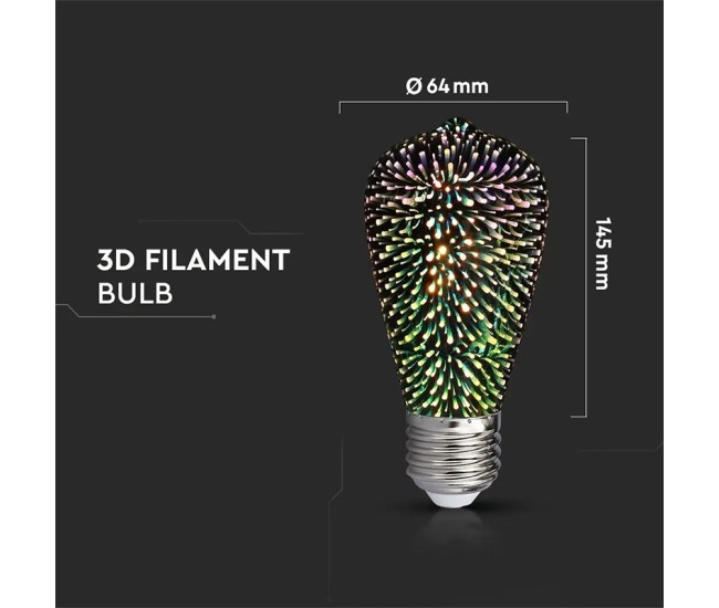 Bec led st64 e27 3w cu filament 3000k alb cald model 3d