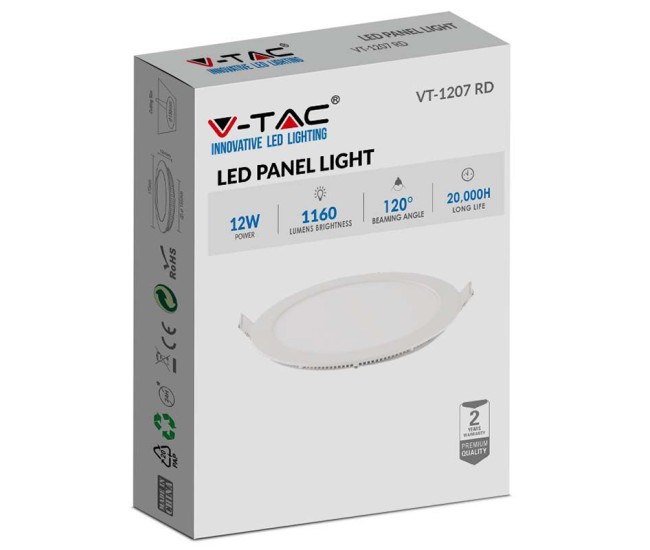 Panou led rotund incorporabil 12w 4000k alb neutru