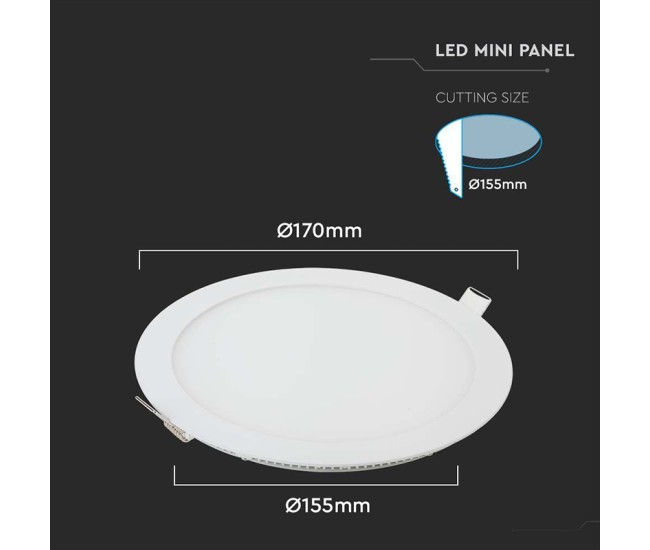 Panou led rotund incorporabil 12w 4000k alb neutru