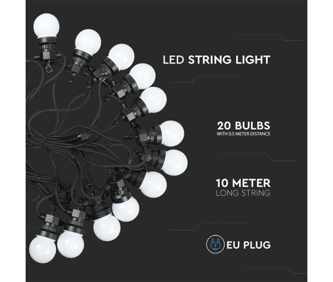 Sir iluminat festiv ip44 10m 0.5w x 20 3000k alb cald