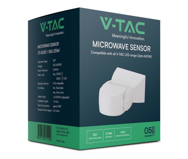 Senzor de miscare 300w 180gr ip65 - alb