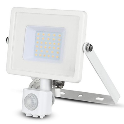 Reflector led smd 30w 4000k ip44 cu senzor miscare - alb