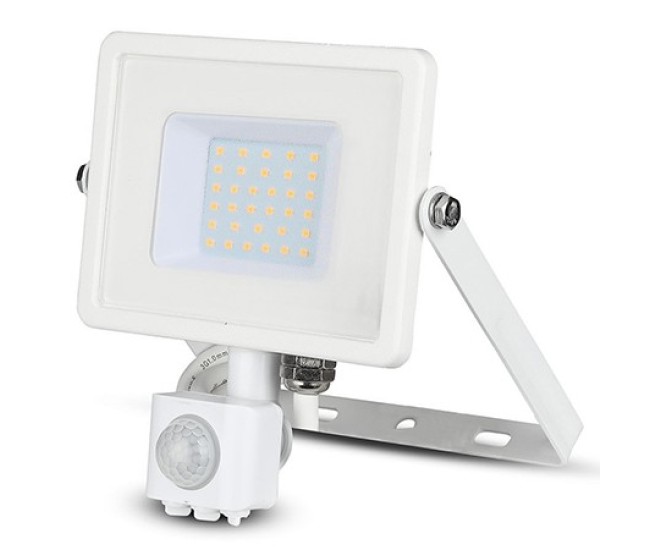 Reflector led smd 30w 4000k ip44 cu senzor miscare - alb