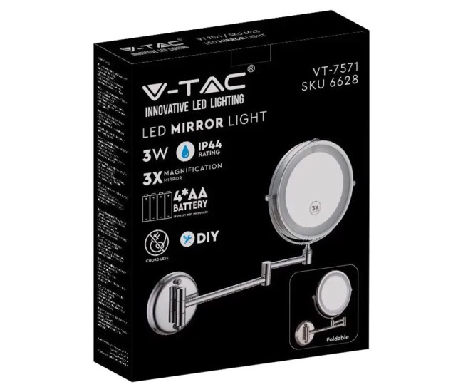 Oglinda iluminata led 3w pentru make up 6400k cu baterii  4xaa