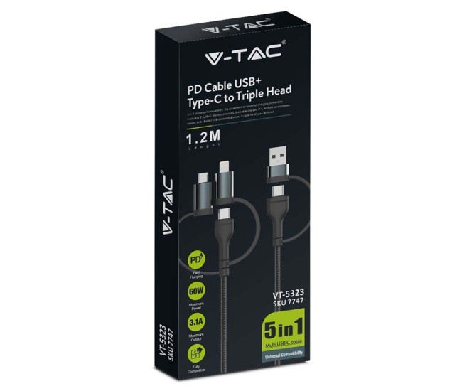 Cablu 5in1 tip c - microusb - usb - lightning 1.2m