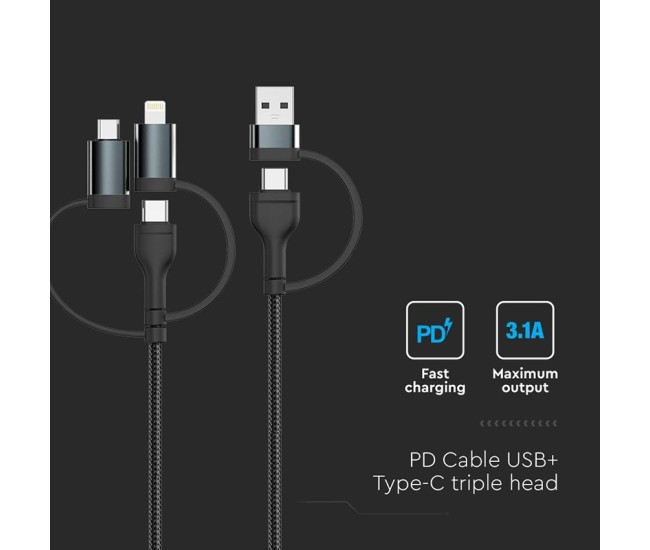 Cablu 5in1 tip c - microusb - usb - lightning 1.2m