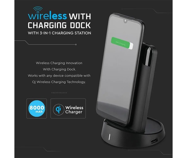 Power bank 8000mah incarcare wireless model stand - negru