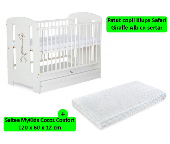 Patut Cu Sertar Klups Safari Giraffe Alb + Saltea 12 MyKids