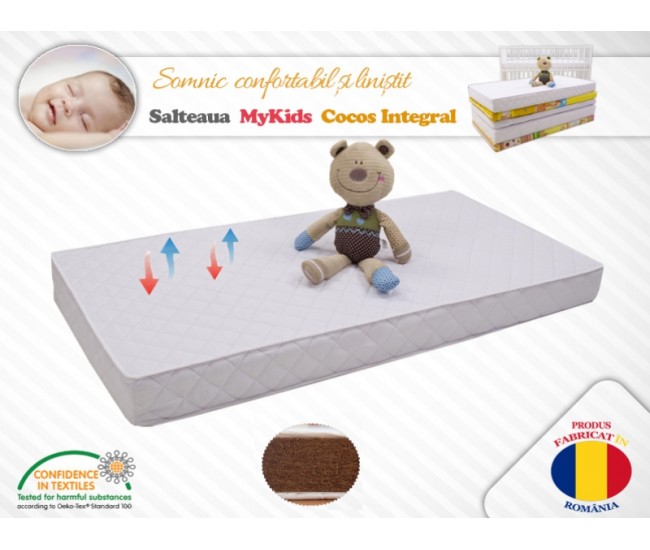 Saltea MyKids Fibra De Cocos Integral 140x70x8 Husa Microfibra Matlasata