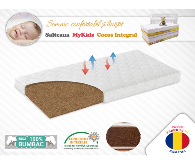 Saltea MyKids Fibra De Cocos Integral 140x70x8 Husa Bumbac Matlasat