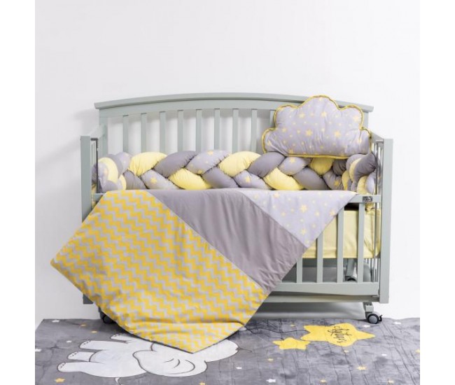 Lenjerie MyKids 6 piese Gray-Yellow fara baldachin 120x60 cm