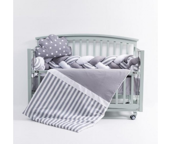 Lenjerie MyKids 6 piese Gray-White fara baldachin 120x60 cm