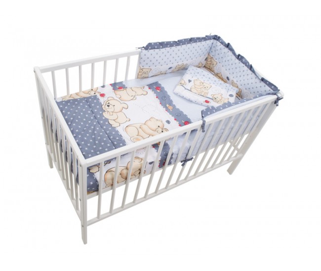 Lenjerie MyKids Teddy Friends Gri 4 Piese M2 140x70