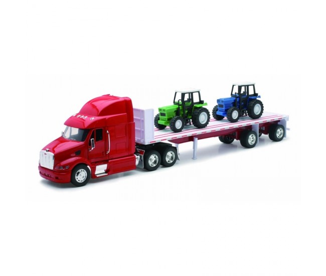 Camion diecast Peterbilt 387 cu platforma si  2 tractoare