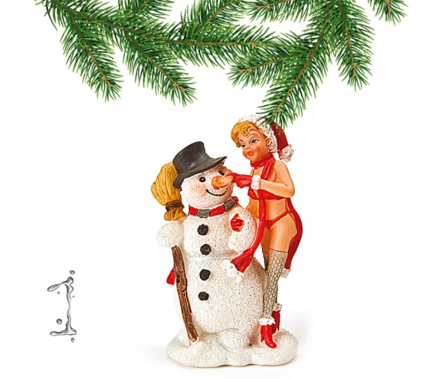 Ornament figurina Craciunita cu om de zapada 6 cm