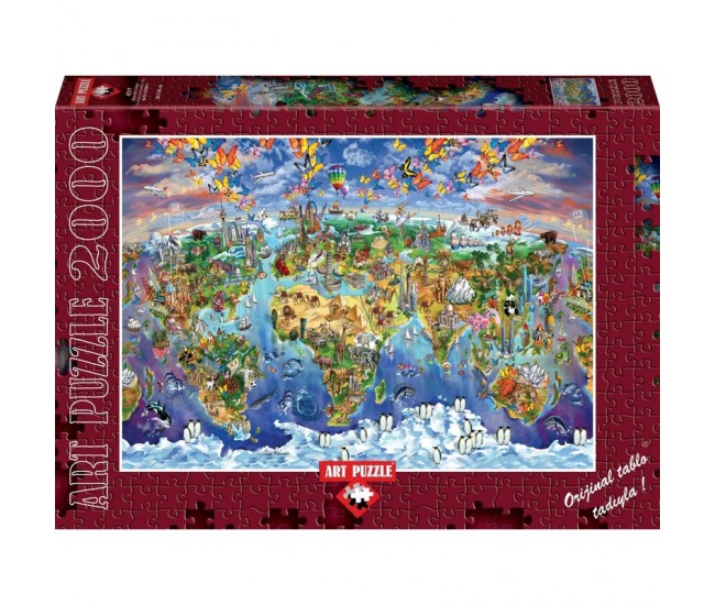 Puzzle 2000 piese World Wonders Illustrated Map - MARIA RABINKY