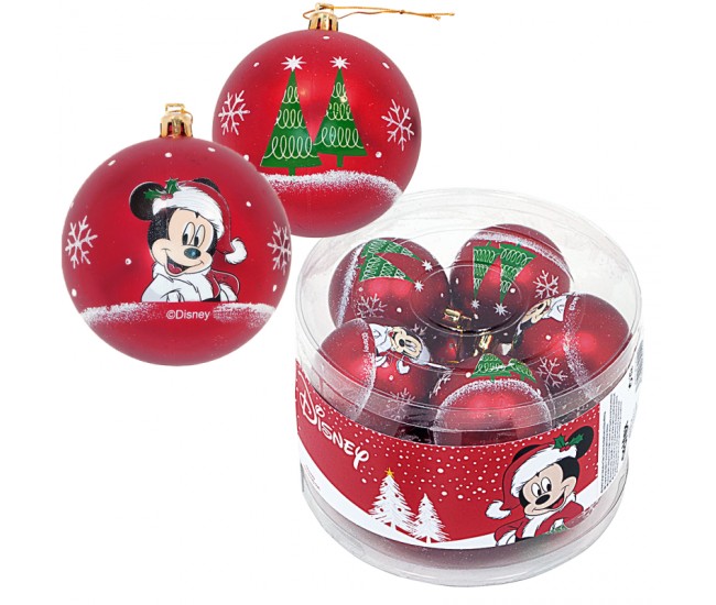 Set 10 globuri brad Craciun Mickey Mouse rosii 6 cm