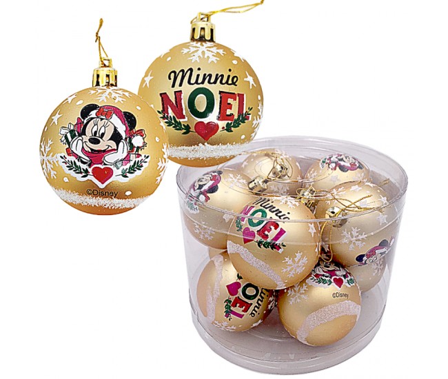 Set 10 globuri brad Craciun Minnie Mouse aurii 6 cm