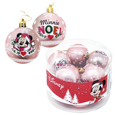 Set 10 globuri brad Craciun Minnie Mouse roz 6 cm