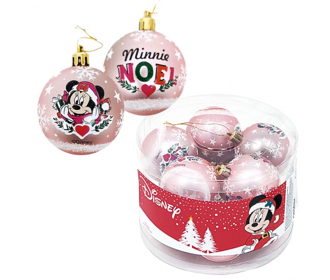 Set 10 globuri brad Craciun Minnie Mouse roz 6 cm