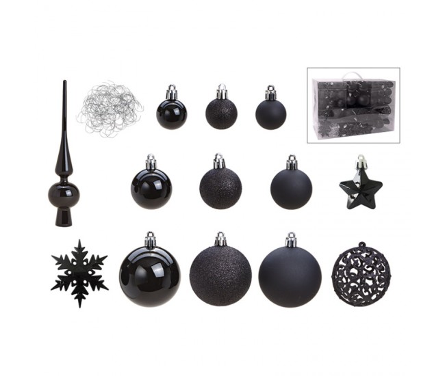 Set 111 globuri negre elegante pentru brad