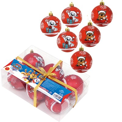 Set 6 Globuri brad Craciun Paw Patrol 8 cm