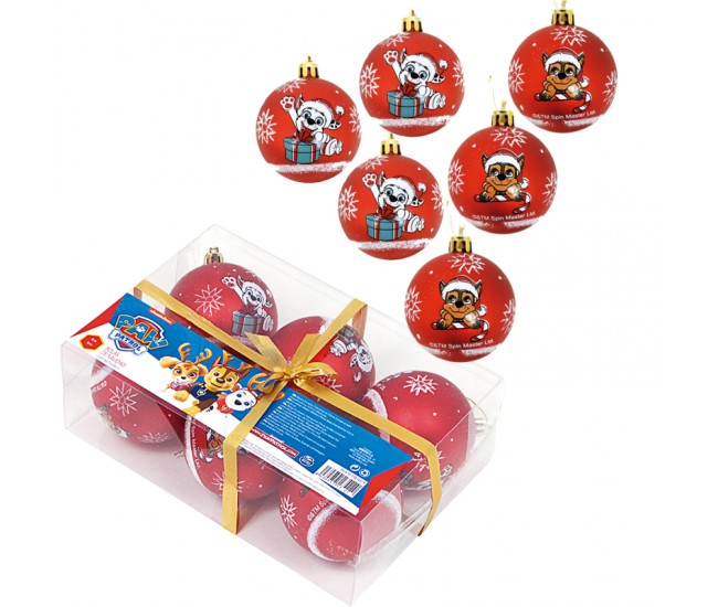 Set 6 Globuri brad Craciun Paw Patrol 8 cm