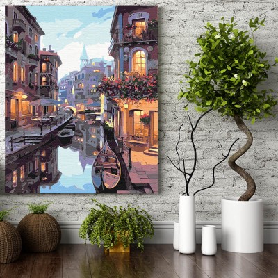 Set pictura pe numere (panza) Canal in Venetia 50x40 cm