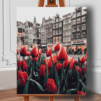 Set pictura pe numere (panza) Lalele in Amsterdam 50x40 cm