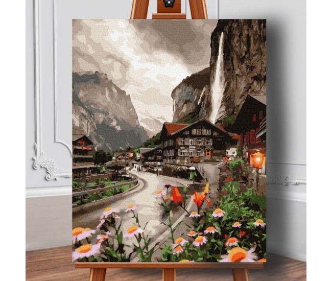 Set pictura pe numere (panza) Oras din Elvetia 50x40 cm