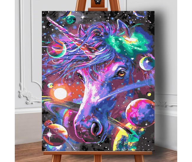 Set pictura pe numere (panza) Unicorn Neon 50x40 cm