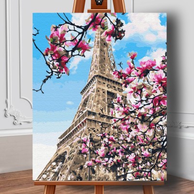 Set premium pictura pe numere (panza) Magnolia in floare la Paris 50x40 cm