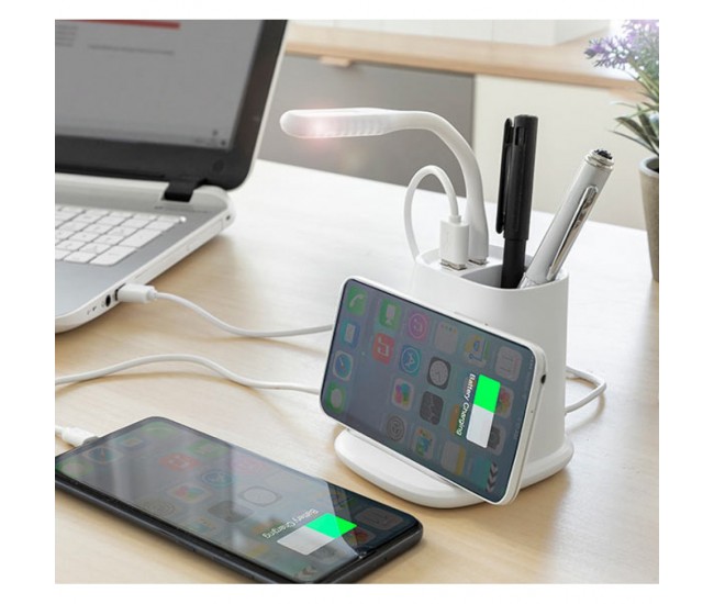 Incarcator wireless cu suport organizator si lampa led usb 5-in-1