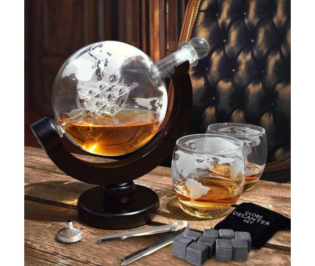 Set decantor glob whisky si cuburi pentru racire